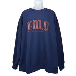 Polo Ralph Lauren Men 2XLB Blue Fleece Crewneck Logo‎ Pullover Sweatshirt